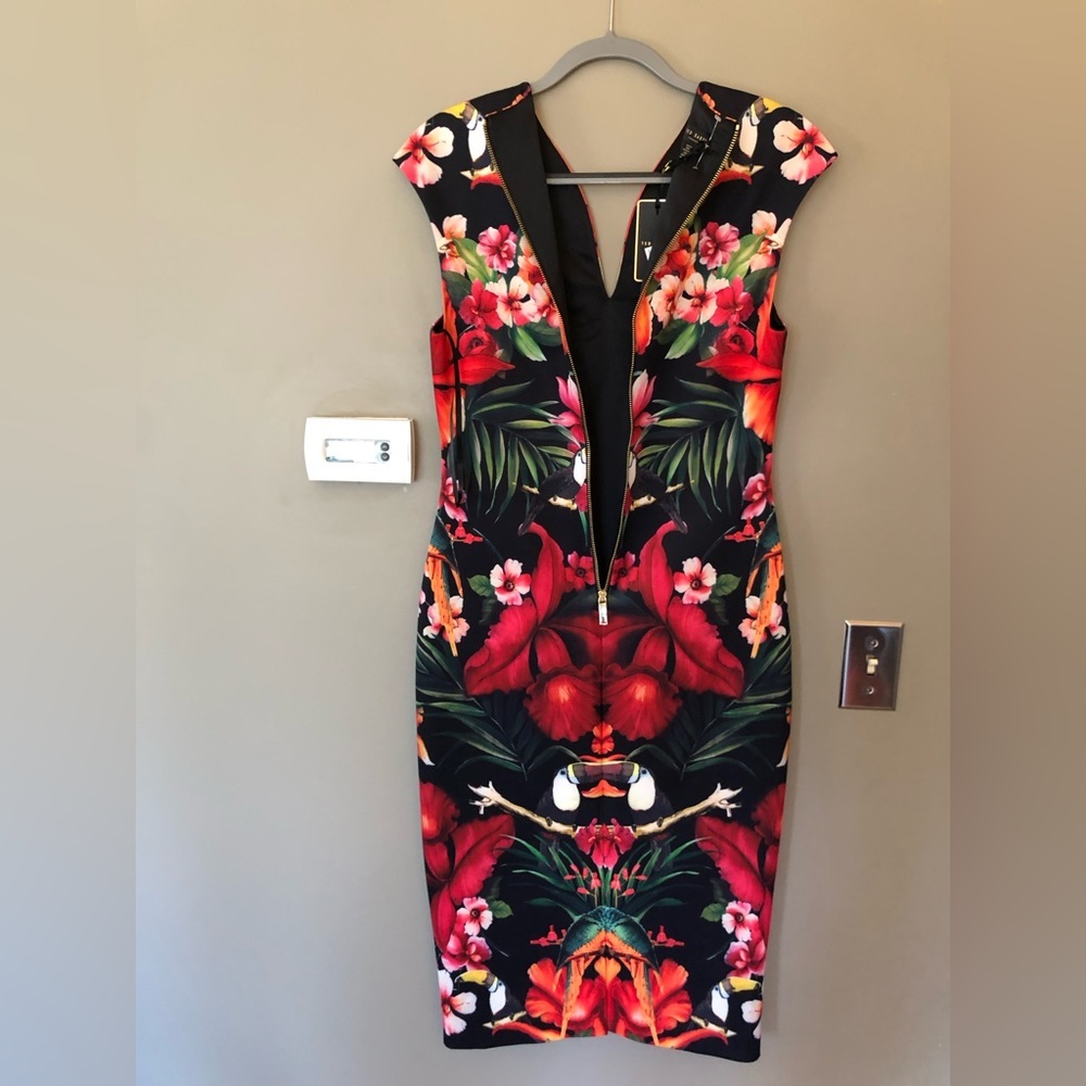 NWT TED BAKER •Rare• Bismii Tropical Toucan Midi Dress Ted Sz 4 - US 10 - Picture 9 of 15